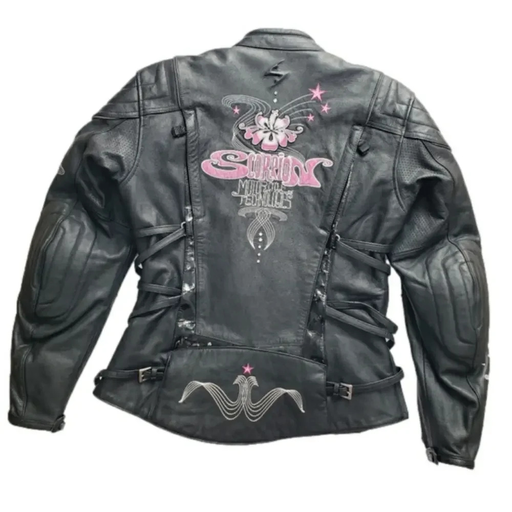 Scorpion EXO Women's Biker Leather Jacket Sz L Get Stung Exo Skeletal Protection